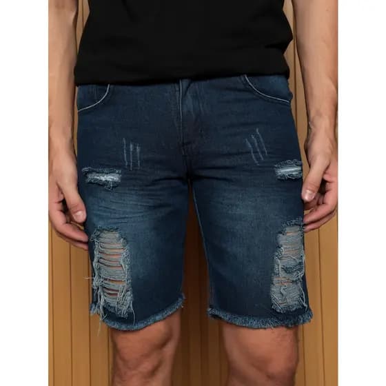 Short Jeans Masculino Shorts Slim Rasgado Bermuda Dins