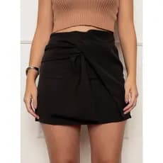 Saia curta cintura alta com zíper traseiro moda feminina desconto de preço baixo na moda