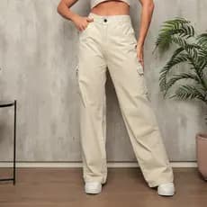 Calça Cargo Jeans Feminina Wide Leg PantalonaModa Casual Blogueirinha