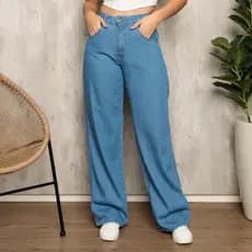Calça Wide Leg Pantalona Jeans Feminina Cintura Alta Levanta Bumbum 2023