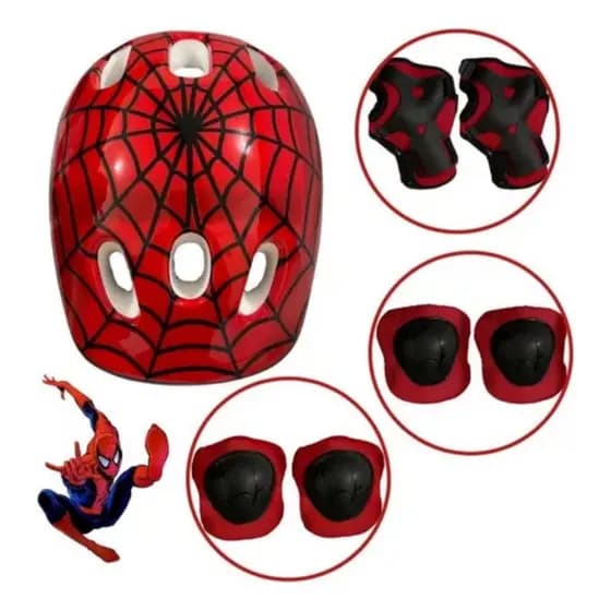 Capacete Infantil Bicicleta Patins Skate Infantil+ Kit Proteção Joelheiras Cotoveleira ARANHA