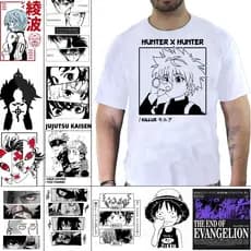 Kit 3 Camiseta Anime Naruto Demon Slayer Full Metal One Piece Evangelion Jujutsu Yu Yu Hakusho