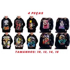 kit atacado 4 moletons infantil de anime Naruto One Piece Demon Slayer Kimetsu no yaba varias estampas