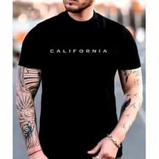 Camiseta Masculina California Manga Curta Camisa Gola Redonda Estampada 100% Algodão