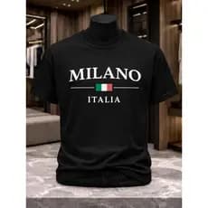 Camiseta Casual Unissex Estampa Milano Unissex 100% algodão Gola Redonda