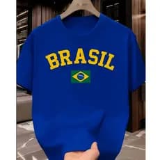 Camisa do Brasil Camiseta casual masculina com logotipo da bandeira do Brasil 100%algodão, gola redonda