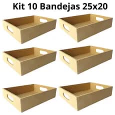 Kit 10 Bandeja Café Da Manha Decoração Festa 25x20x6 Com Alça Cesta Mdf