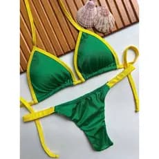 Biquini Cortininha Brasil Verde Amarelo Copa do Mundo Fita Marquinha Fio Duplo Feminino Bronze
