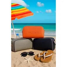 Necessaire  Bolsa Viagem Maquiagem Personalizada em Couro Feminina Organizador