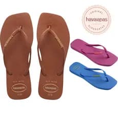 Chinelo Havaianas Slim Square Logo Pop Up Bico Quadrado Confortável