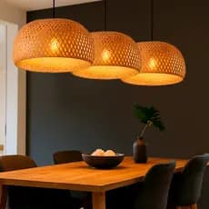 Kit 3 Luminárias de Teto Lustre Pendente Bambu Malibu Mini Rústico 45cm Altura Ajustável