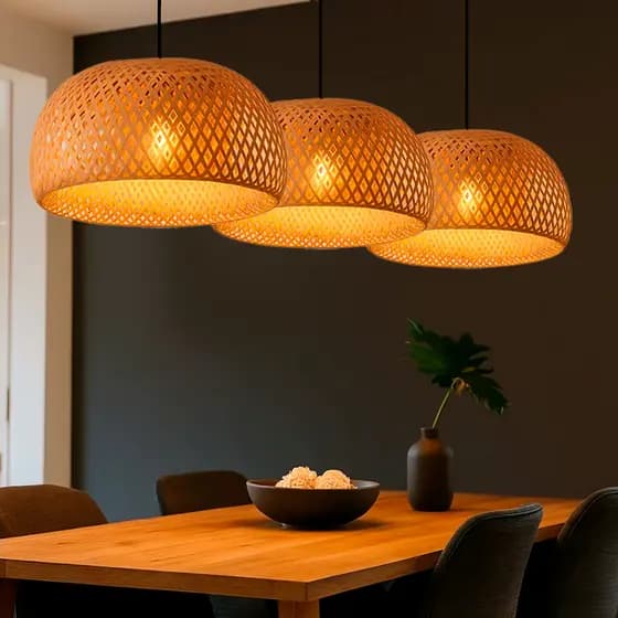 Lustre Pendente Bambu Rústico - Modelo Malibu - Palha Bivolt - Unidade/Kit