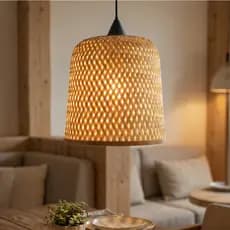 Lustre Rústico de Bambu Pendente Vime Natural para Teto Completo com Lâmpada Inclusa