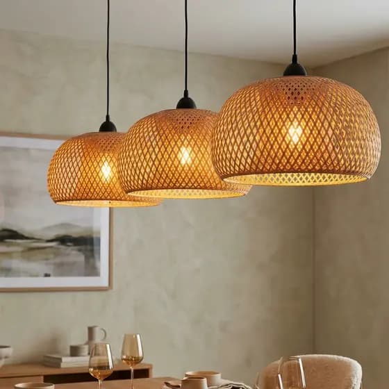 Lustre Pendente Bambu Rústico - Malibu 45cm - Palha Bivolt - Unidade/Kit