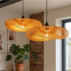 Lustre Pendente Bambu Rústico - Honolulu 50cm - Palha Bivolt - Unidade/Kit