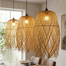 Kit Luminária 3 Und Bambu Restaurante Luz Teto Área Festas Lustre Palha Artesenal