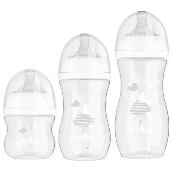 Kit 3 Mamadeiras Easy Flow Buba Anticólica Branco Nuvem