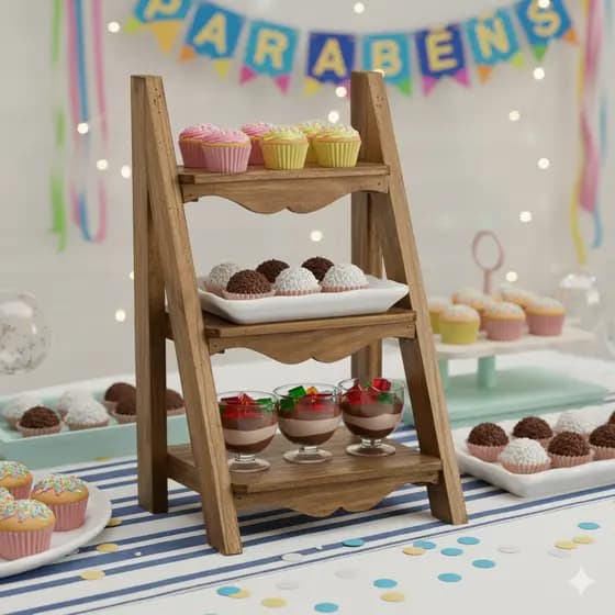 Escadinha de Mesa Madeira Pinus Rústica Porta Doces Decoração Festa Casamento