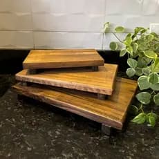 Trio Bandejas Retangulares Madeira Pinus Rústicas P M G Decoração Mesa Doces