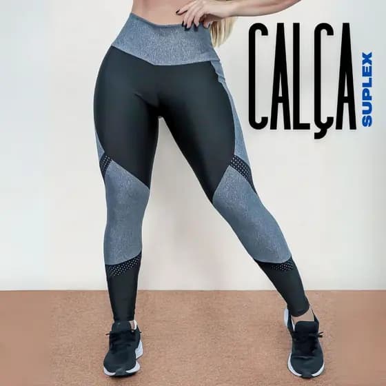 Calça Legging Fitness Suplex Modeladora Cós Alto Recortes em Tela para Academia Cós Alto Promoção
