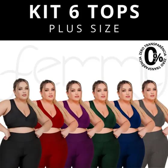 PLUS SIZE KIT 6 TOPS COM BOJO REMOVIVEL Fitness Feminino Nadador