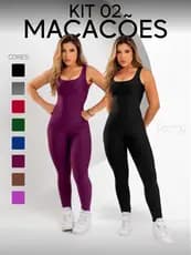 Kit 2 Macacões Longos Zero Transparência Fitness Premium Legg Feminino Academia Treino Bojo Removível Conjunto