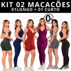 KIT 02 MACACÕES FITNESS TREINO ACADEMIA ALTA QUALIDADE 01 LONGO (CALÇA) E 01 CURTO (SHORT) MACAQUINHO