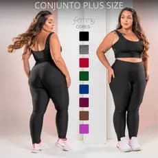 Conjunto Kit Plus Size Calça Legging + Top Feminino Fitness Academia Bojo Removível Zero Transparência Alta Qualidade