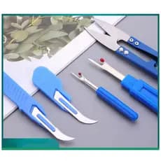 Kit de 5 Peças Azul para Costura: Descosedor de Linha, Descosedor de Costura e Tesoura para Remover Pontos