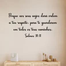 Versículo Letreiro Salmos 91:11 Mdf Decorativo Preto