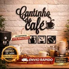 Kit Cantinho do Café MDF Preto Decorativo Parede 4 Peças Cozinha Café Área Gourmet com Dupla Face