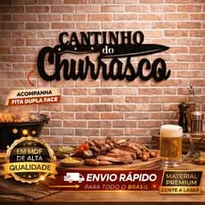 Placa Cantinho do Churrasco MDF Preto Decorativo Parede 45cm Área Gourmet Churrasqueira Decoração