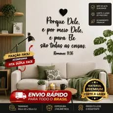 Frase Porque Dele e Por Meio Dele Versiculo Romanos 11:36 Mdf Decorativo Frase Parede Religiosa Decoração Bíblico Cristã
