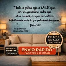Versículo Efésios 3:20 Frase Bíblica MDF Preto Decorativo Parede com Dupla Face Decoração Cristã Sala Quarto Escritório