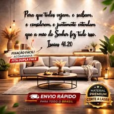 Decoração Cristã Parede Isaías 41:20 em MDF Preto 93x43cm Frase Bíblica com Fita Dupla Face