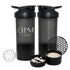 Coqueteleira Academia Shaker 500ml Garrafa com Esfera Misturadora e Compartimento Preta