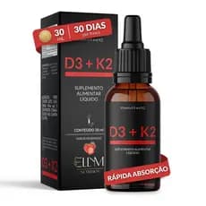 Vitamina D3+k2 Sublingual Ellym Nutrition 30Ml Sabor Morango Novo Suplemento Gotas