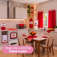 Jogo de Cozinha com Cortina Completo Bordado com Ilhós 10 peças Decoração Casa Luxo