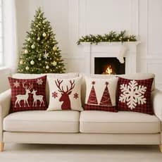 Kit  4 Capas de Almofadas Decorativas 45x45cm de Natal Papai Noel Casa  Sala Quarto e Decoração