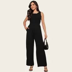 Macacão Social Feminino Elegante Elastex Acinturado Com Bolso