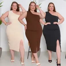 Vestido Feminino Anarruga Mid Fenda Modelador Plus Size Elegante