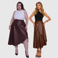 Saia Feminino Longa Envelope Courino Ajustável De Amarrar