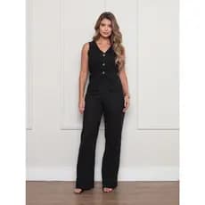 Conjunto Feminino Calça e Colete em Linho Alfaiataria
