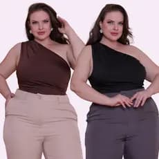 Body Plus Size Um Ombro Só Drapeado Elegante