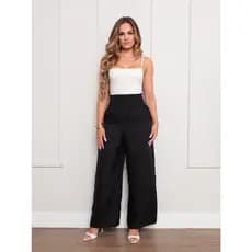Calça Pantalona Feminina Duna Cintura Alta com Cós Elastex