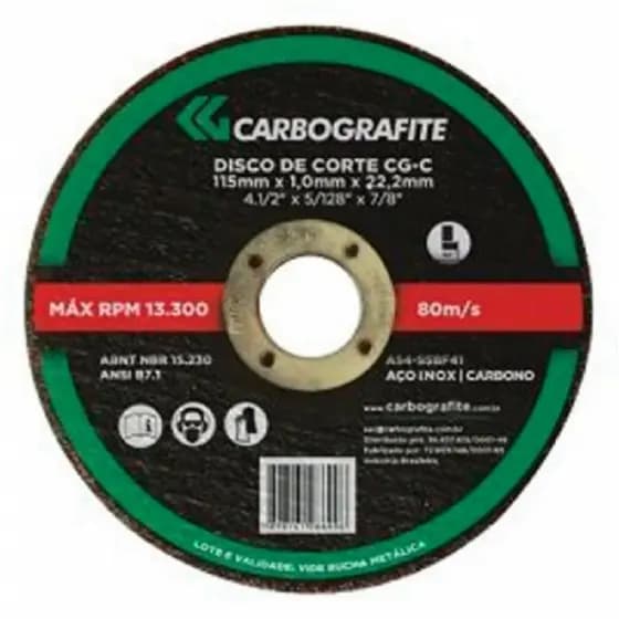 Kit 10 Pçs Disco De Corte Carbografite Para Aço Inox / Carbono 115 X 1,0 X 22,2mm