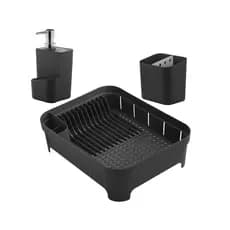 Kit 3 Peças Cozinha Escorredor De Louças Talheres Dispenser Detergente Pia Cozinha Preto - Ou
