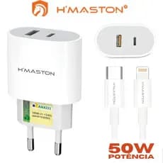 Carregador 50W H'Maston Original USB C +Cabo LIGHTNING para Iphone 7ao 14