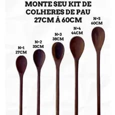 Colher De Pau Madeira Artesanal 27cm 33cm 38cm 44cm 60cm Para P/ Cozinha Colheres Bolos Doces Panela Molho Suco Mingau