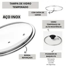 Tampa de Vidro Para sua Panela  32cm , 30cm , 28cm , 26cm , 24cm , 22cm , 20cm , 18cm ,16cm ,14cm ,12cm e 10cm